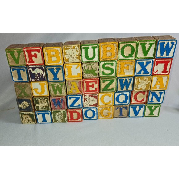 Vintage Letter Character Wood Block Truck Car Lot 110 Blocks 2 Cars Raggedy Ann - Picture 10 of 16